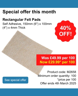 Self-Adhesive Rectangular Felt Pads, was 49.99 per 100, now 29.99 (40% off)